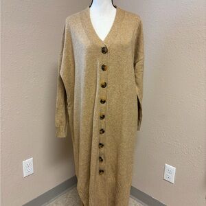 Vince Camuto Long Cozy Button-Up Cardigan in Latte Heather